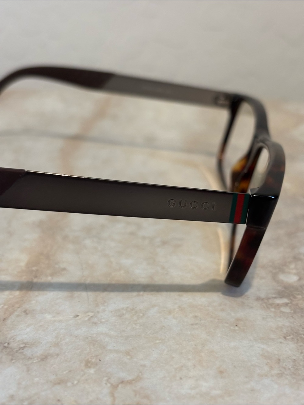 Gucci GG1054 rectangular metal and tortoise shell unisex eyeglasses - Picture 4 of 9